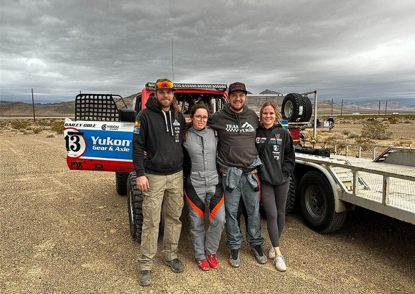 Jack, Amy, Bailey and Bri stand in front of the Ford Performance Bronco on the morning of the Mint 400